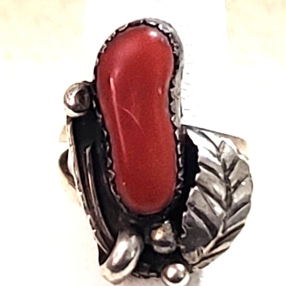 Navajo Sterling Coral Ring sz 5.75    NAR 1036 - Picture 1 of 8
